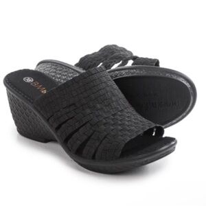 Bernie Mev NY Black Woven Elastic Wedge Sandals Memory Foam Comfort